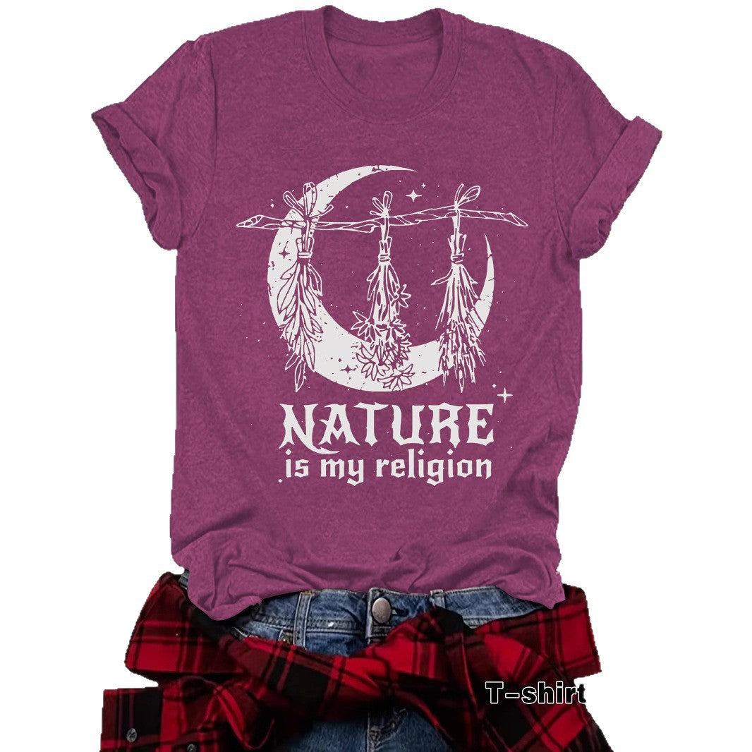 Witch print round neck short sleeved shirt