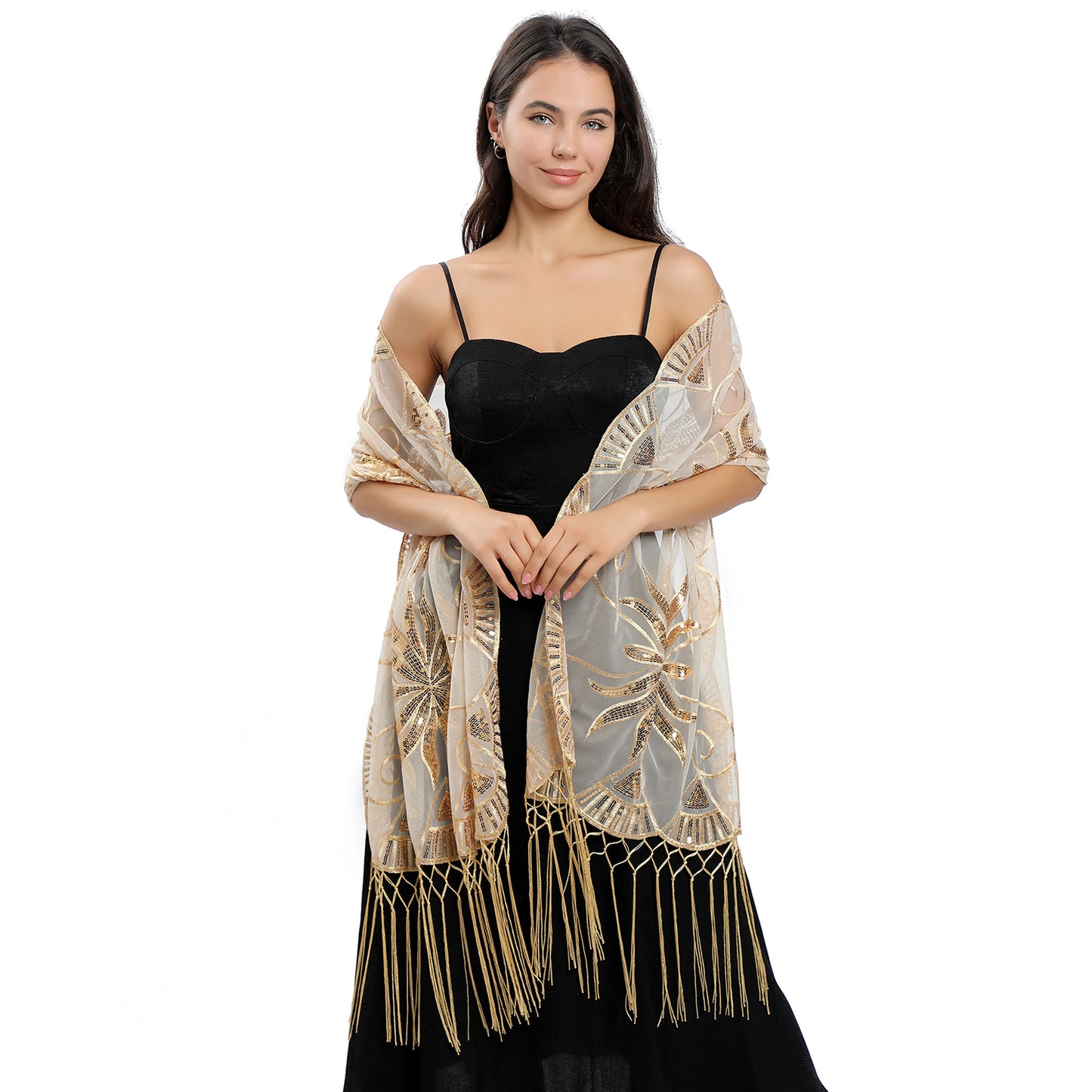 European and American Style Long Sequin Embroidered Cape for Bride, Bridesmaid, Party, Evening Dress Cape