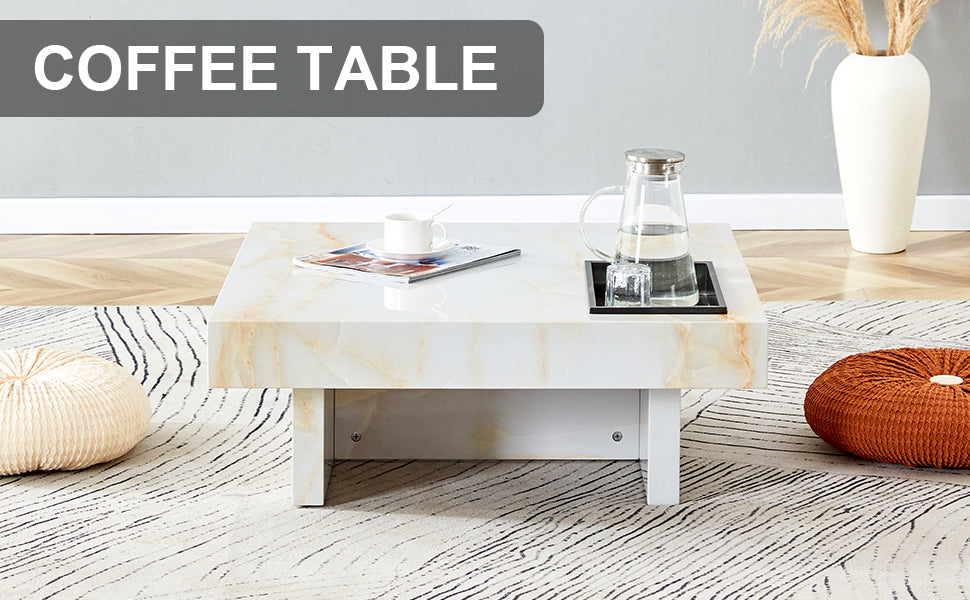 A modern and practical coffee table with imitation marble patterns made of MDF material