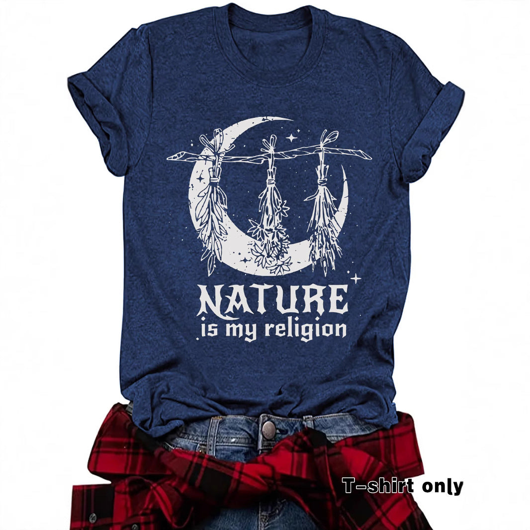 Witch print round neck short sleeved shirt